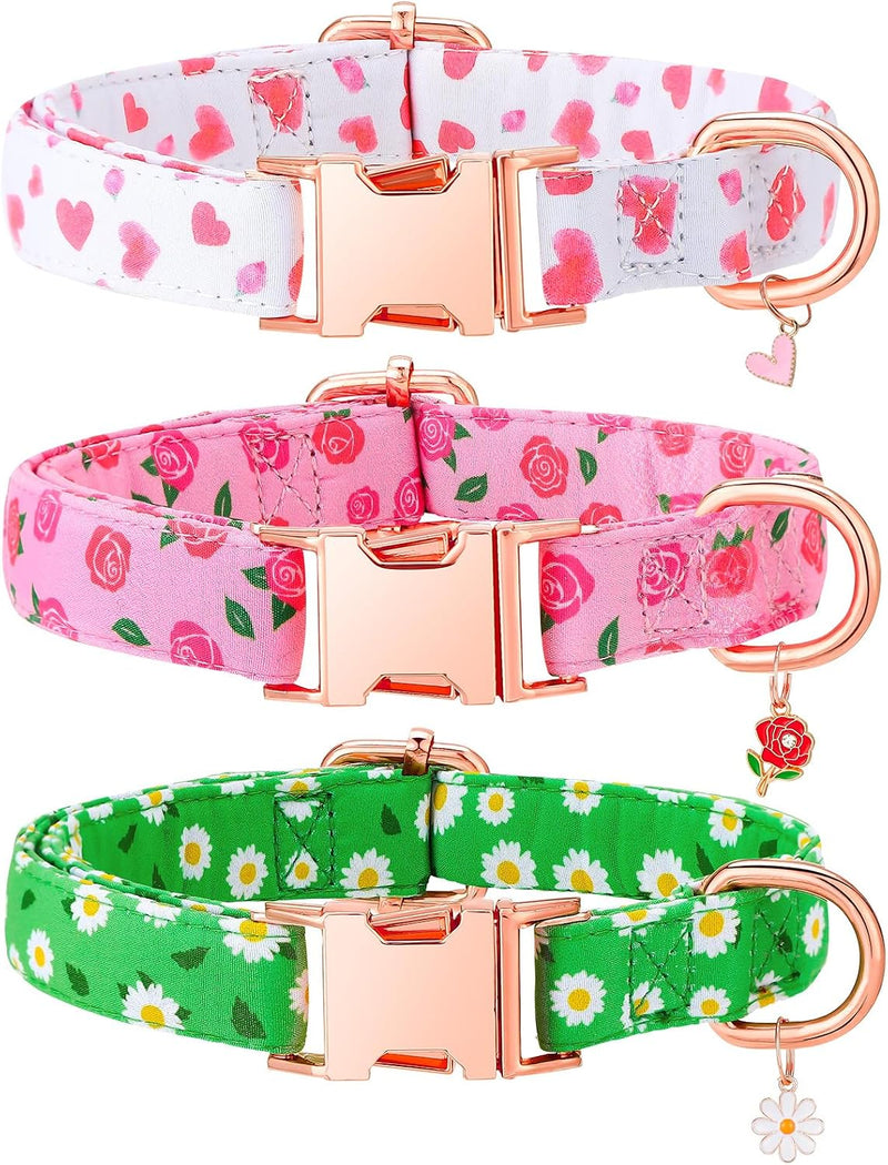 3 Pack Floral Dog Collars for Small Dogs Pink Dog Collar – Essentials for Dogs - Floral / L