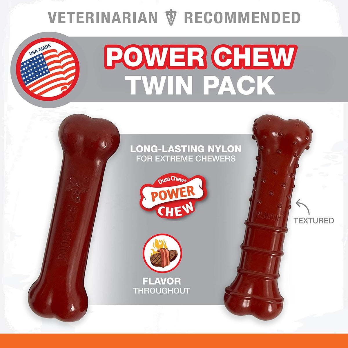 Nylabone Power Chew Basted Blast Dog Chew Toy - Bacon & Steak / Small (Pack of 2) - image 2