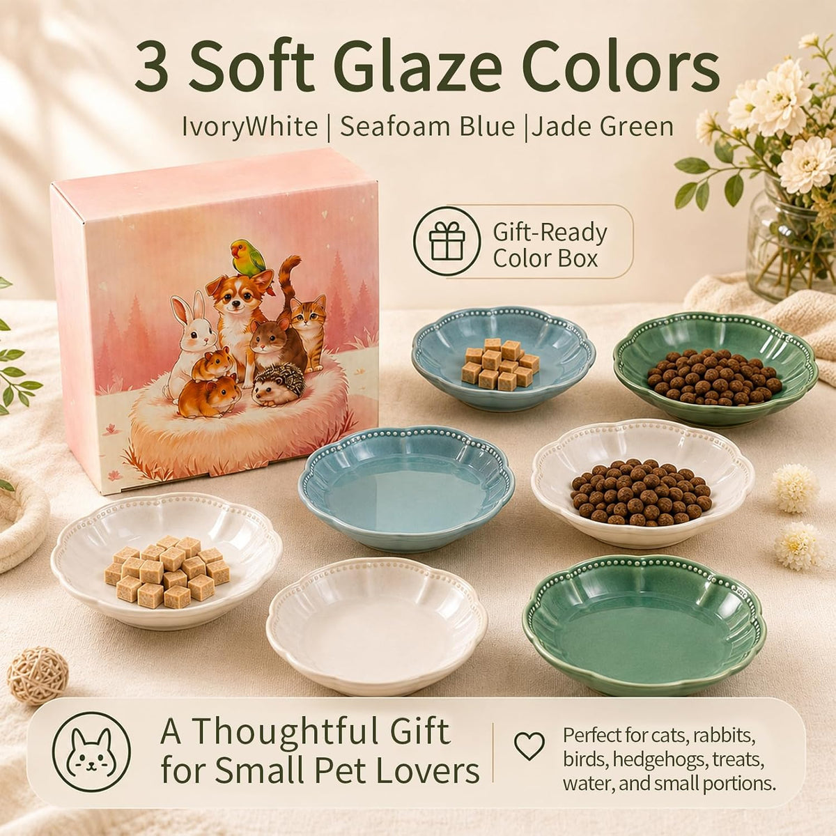 Mecaikru Ceramic Cat Food Bowls - ivory white / 5.5in / cloud pearl - image 3
