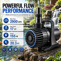 350W 7000 GPH Pond Pump, Ultra Quiet Heavy Duty Submersible Water Pump for Koi Ponds, Fountains - 2900GPH-155W - image 3