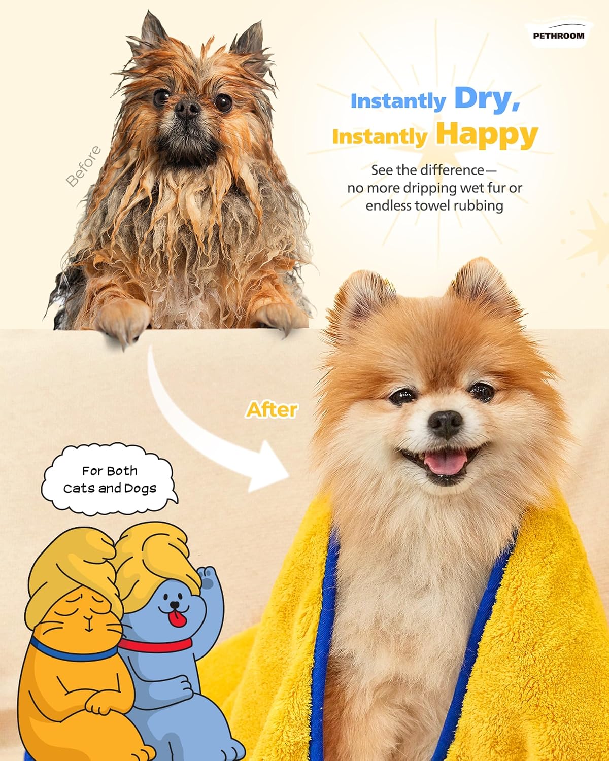 Ultra Absorbent Pet Towel, Quick-Drying - Yellow / Medium - image 3