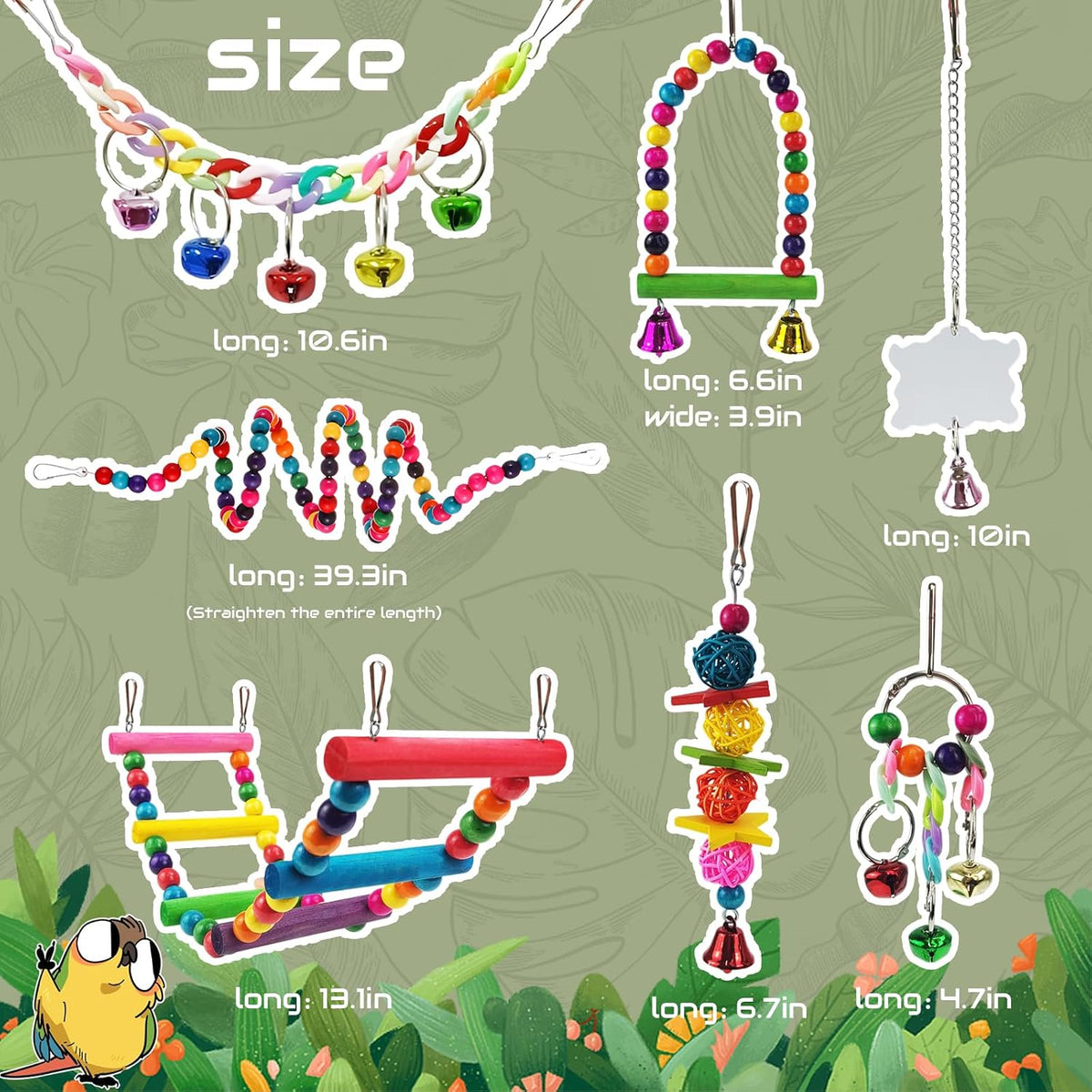 Parakeet Toys,7 Pcs Colorful Bird Toys for Parakeets,Pet Bird Cage Hammock Swing Climbing Ladders - image 2