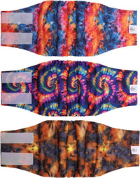 CuteBone Dog Belly Bands for Male Dogs Wraps Washable Doggie Diapers - Tie-dye 3pcs / L(17"-21")