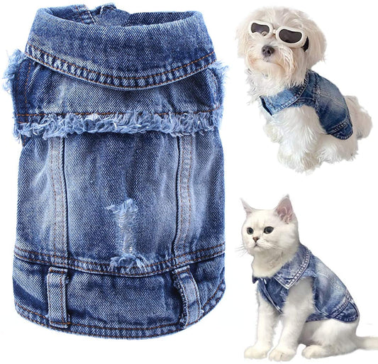 Pet Dog Cat Blue Denim Jeans Jacket Coat Vest - BIG FRENCHIES