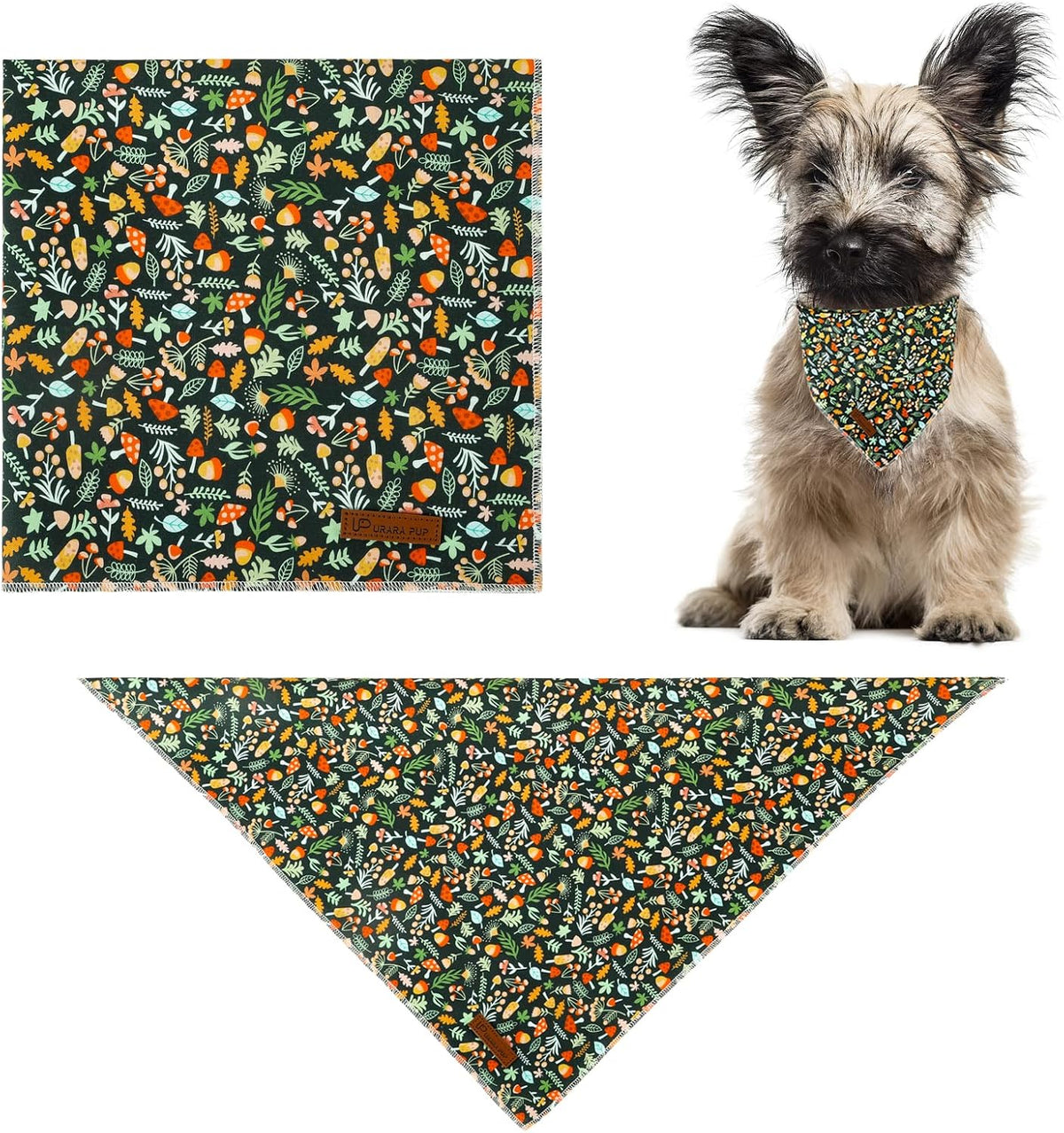 Summer Dog Bandana, UP URARA PUP Strawberry Triangle Bid Scarf for Medium Large Dogs, Cotton - Leaves / S - image 3