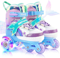 NEMONE Mermaid Adjustable Light up Roller Skates for Girls Boys – Fun for Kids & Family - I- Toddler Skates - Ocean Mermaid / X-Small - Toddler