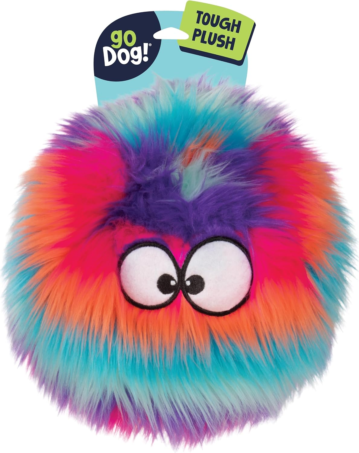 goDog Furballz Squeaky Plush Ball Dog Toy, Chew Guard Technology - Furballz (Cool Rainbow) / Large