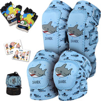 Soft-Style Kids Knee and Elbow Pads with Bike Gloves - Medium / Shark