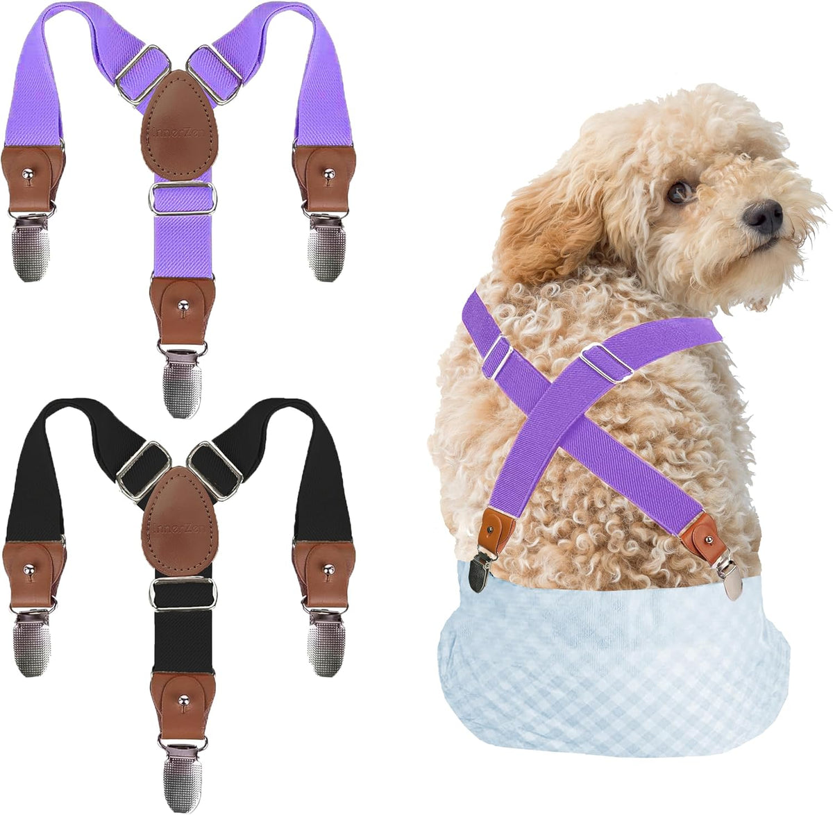 2 Pieces Dog Diaper Suspenders - Black&Purple / Medium/Large