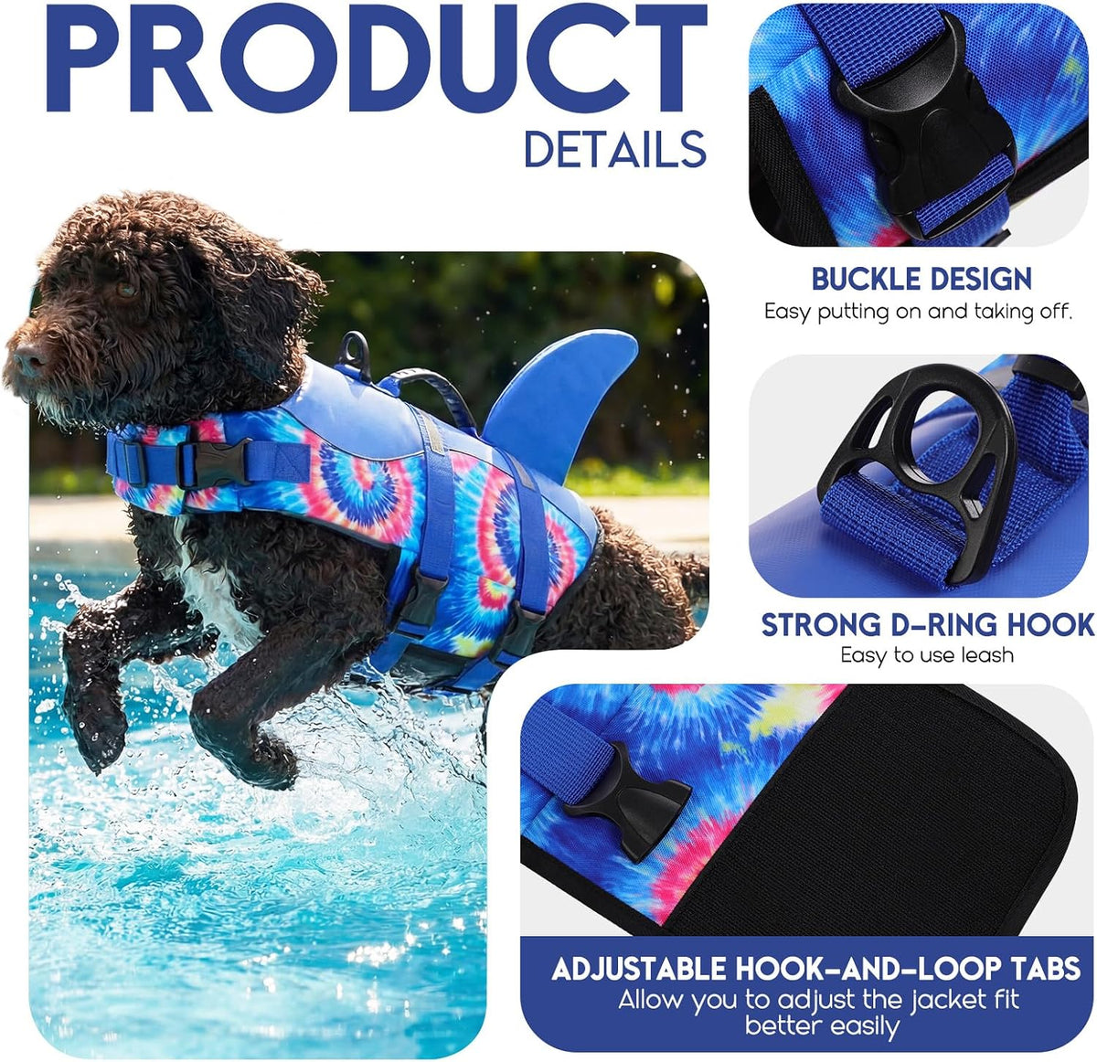 ASENKU Dog Life Jacket, Pet Safety Vest for Swimming & Boating - Large / Blue Bandhnu - image 3