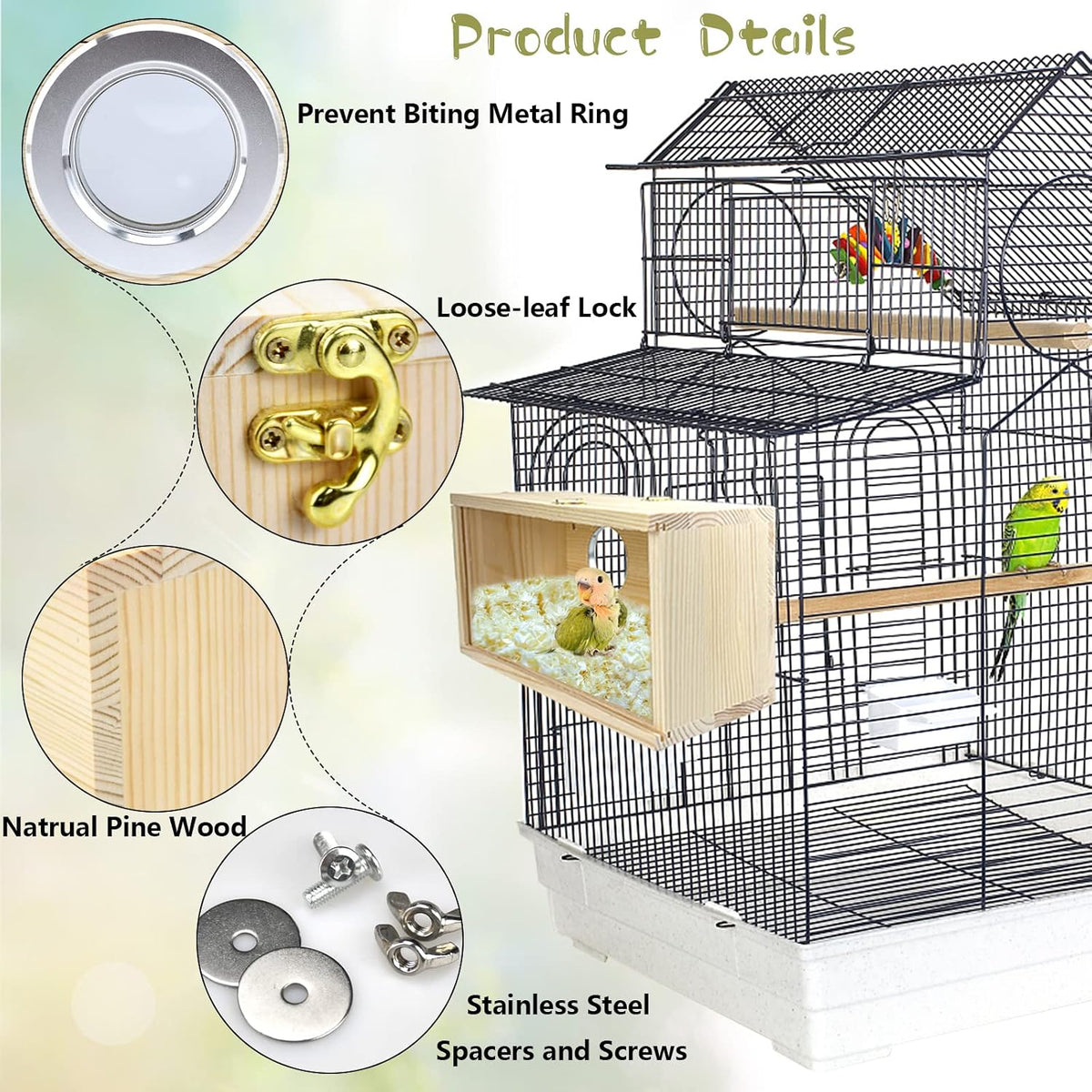 Parakeet Nesting Box Cockatiel Nesting Natural Pine Bird Nest Bird - S(9.1*5.7*5.7 inch) - image 4