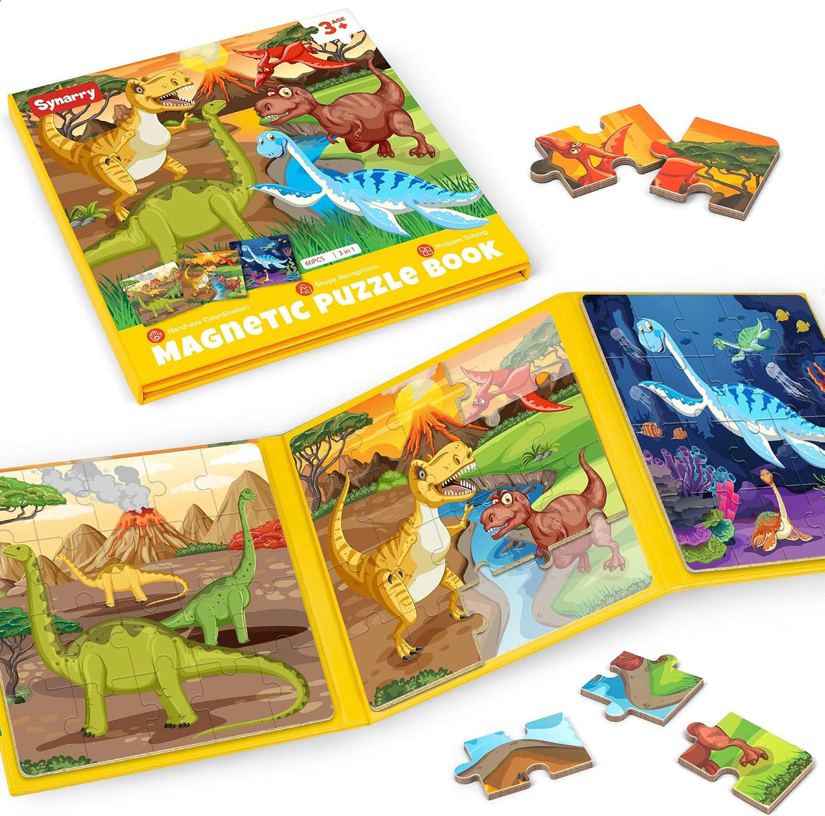 SYNARRY Unicorn Mermaid Princess Magnetic Puzzles for Child 3-5 - Dinosaur