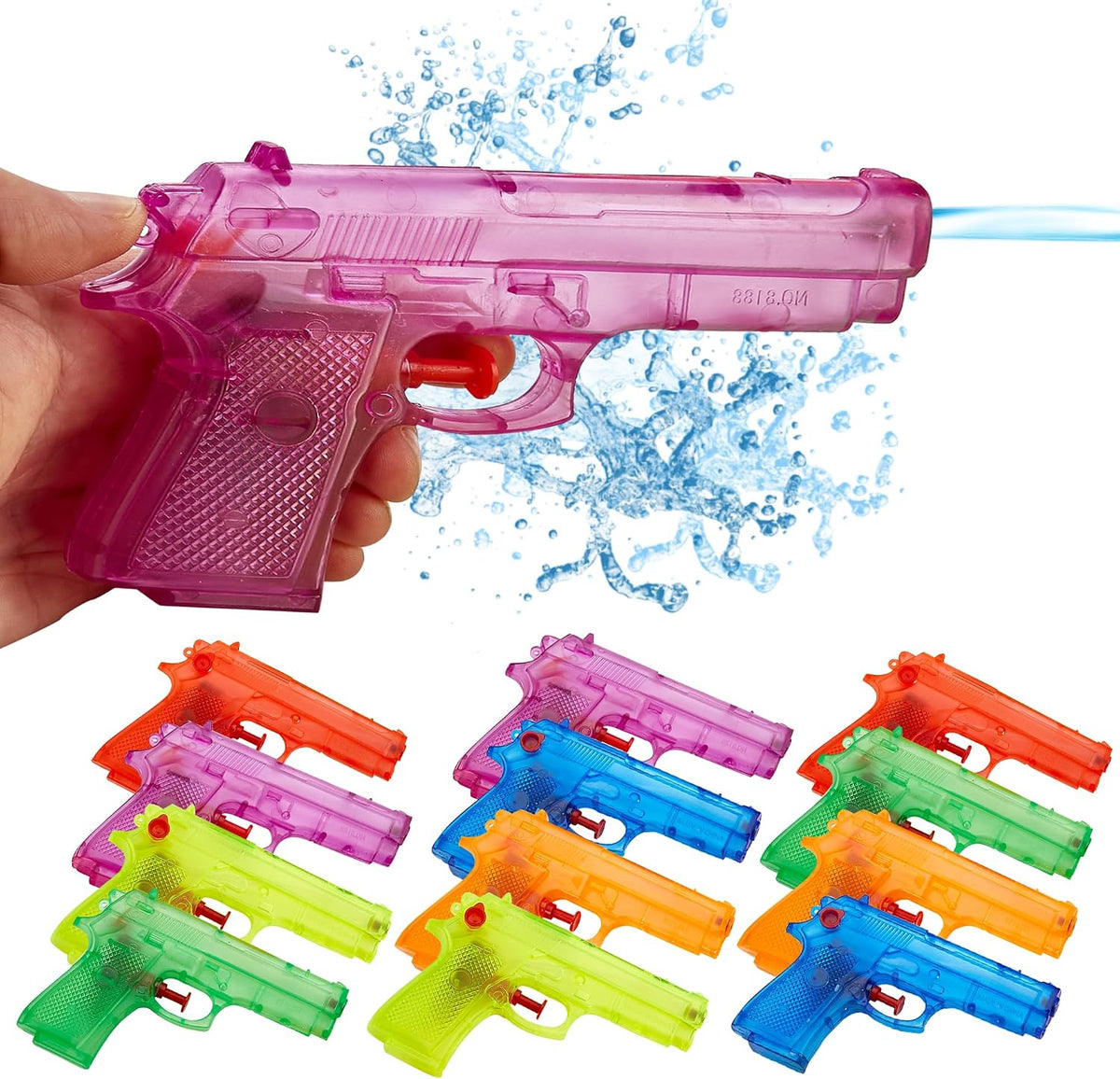 Playbees 12 pack of 6 inch clear water guns for kids in six colors - view 2