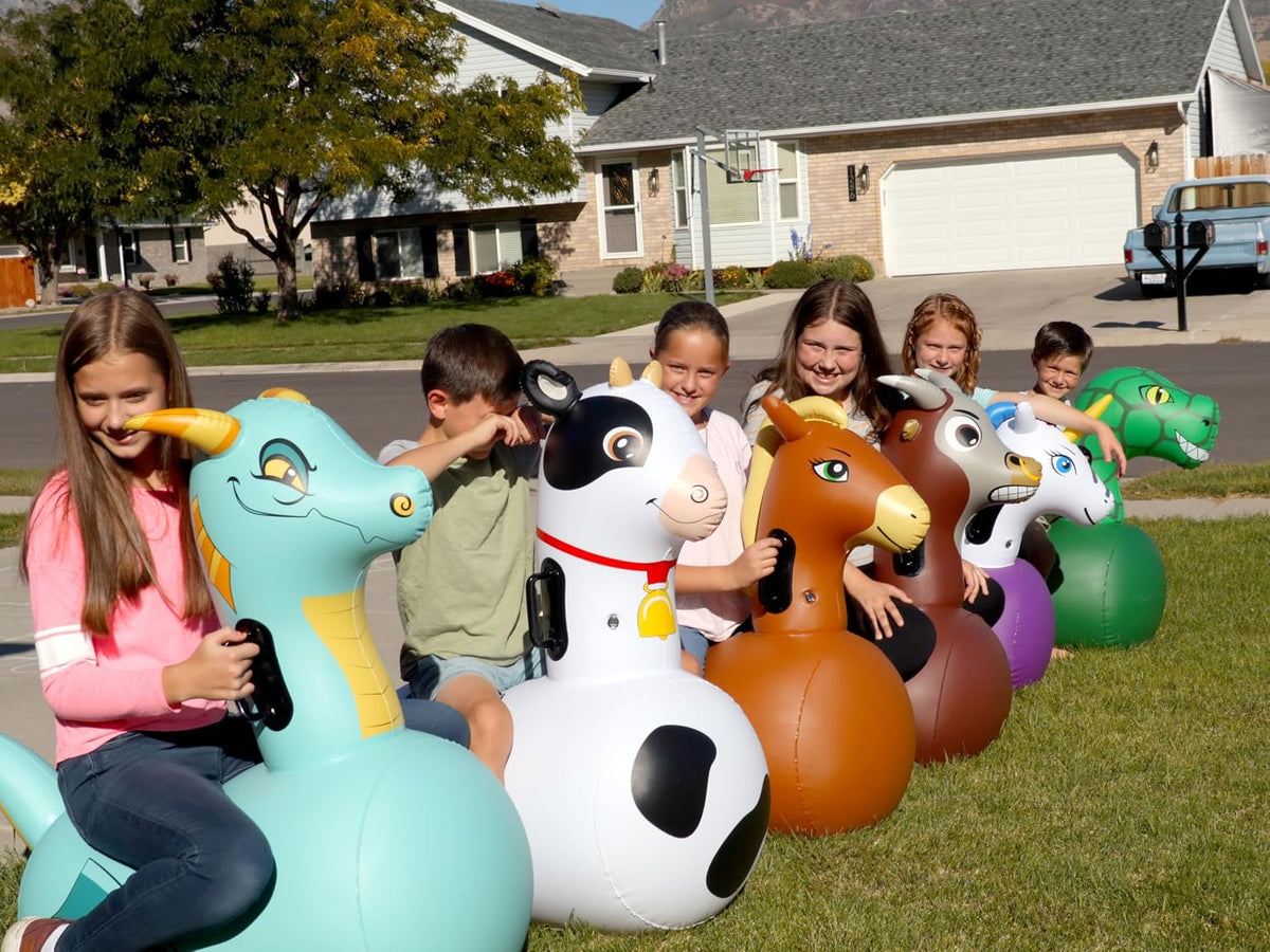 Hearthsong Hop N Go Inflatable Unicorn Riding Bouncy Hopping Toys - Cow / 4 Pack - image 3