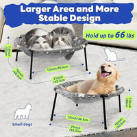 Elevated Cat Bed, Glow-in-The-Dark Fabric Cat Hammock Bed for Large Indoor Cats, Machine Washable & Breathable Cover, Tool Free Easy Assembly, up to 66Lbs (Gray, L)