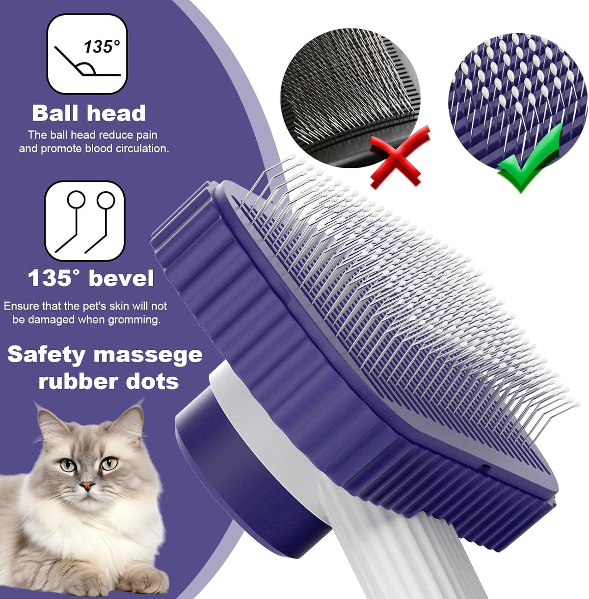 Cat brush, Cat Brush for Long or Short Haired Cats – Essentials for Cats - Dark Blue - image 2