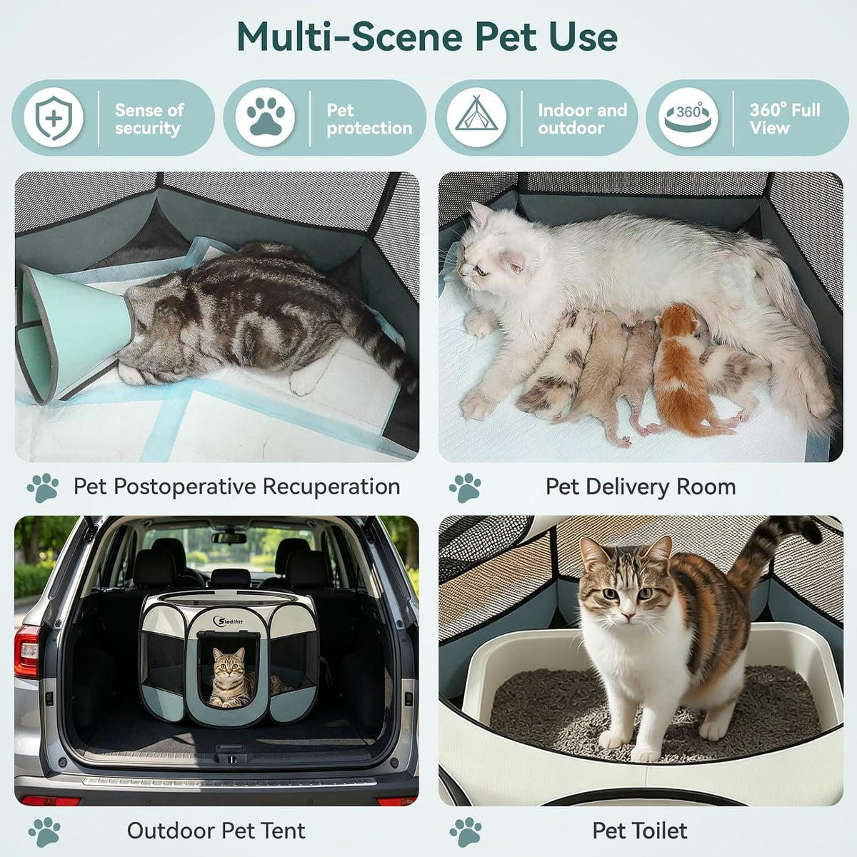 Siedihit Dog Cat Playpen, Puppy Pet Playpen Indoor for Small Dog Crate Tent Cage Outdoor, Portable - Grey / Small - image 4