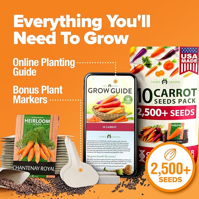 HOME GROWN 𝗨𝗦𝗔 𝗣𝗥𝗘𝗠𝗜𝗨𝗠 Rainbow Carrot Seeds – 2500+ Heirloom Seeds (10 Varieties) – High Germination, 𝗡𝗢𝗡-𝗚𝗠𝗢 Vegetable Seeds for Planting Indoors or Outdoor Home Garden