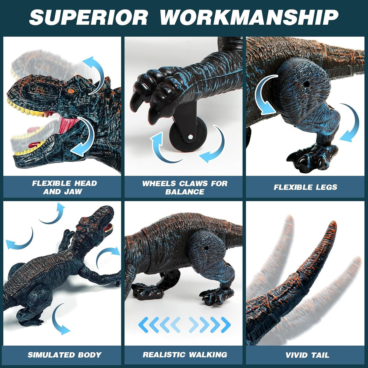 Sunrad Remote Control Dinosaur Toys for Kids Boys 3-5 4-7 8-12 Year - Blue - image 3