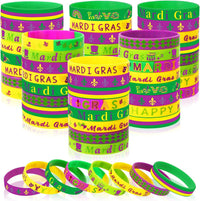 JUNEBRUSHS 64pcs Halloween Party Favors Silicone Bracelets Rubber - Mardi Gras Carnival Party Style