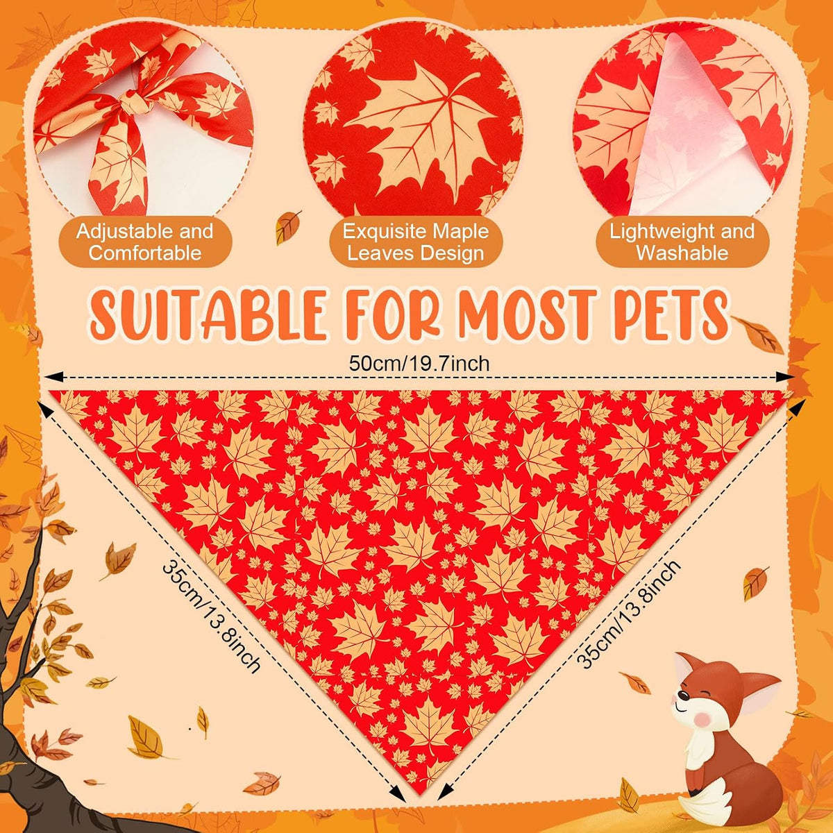 Preboun 100 Pcs Fall Paw Print Dog Bandanas Bulk - Fall / 19.7 x 13.8 x 13.8 Inch - image 3