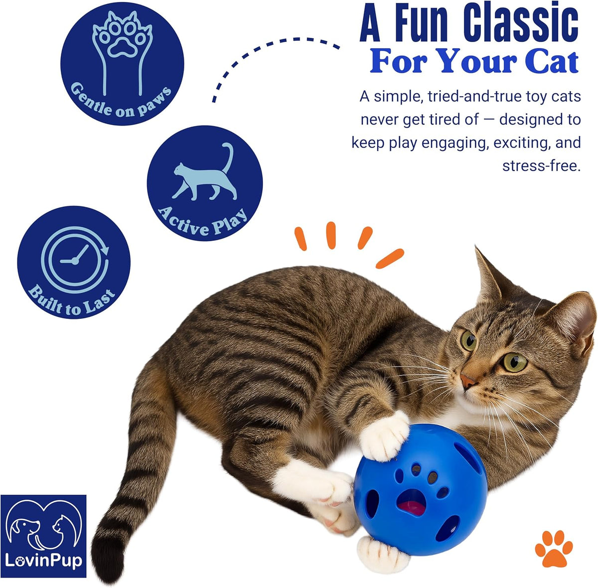 Large Cat Ball Toy with Bell, Blue - Blue - 1 Pack - image 4