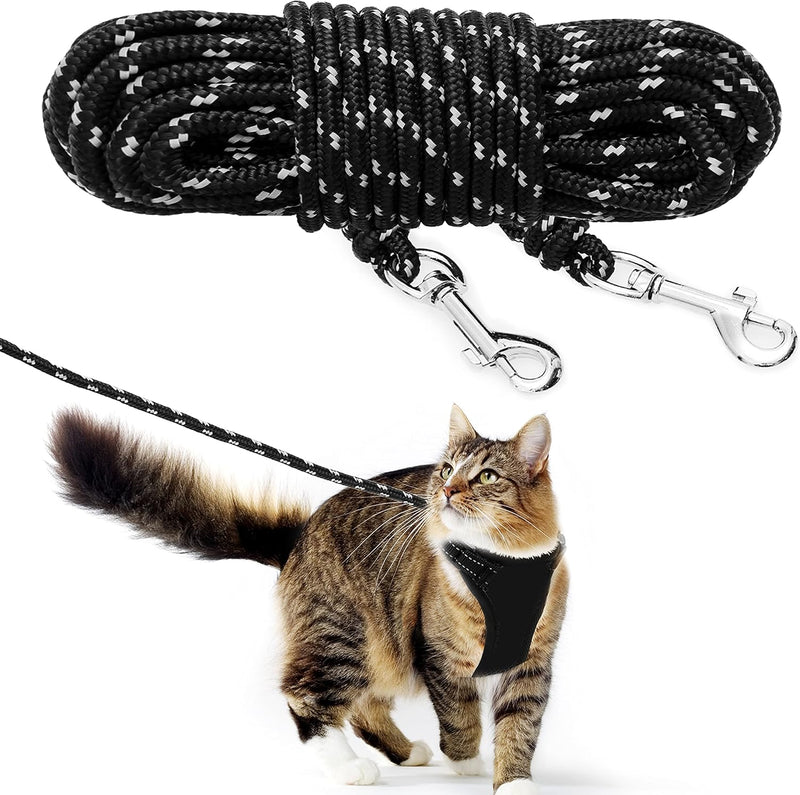 Cat Leash, 15 ft & 30 ft Reflective Long Pet Leash for Outdoor Use – Essentials for Cats - Black / 30 FT