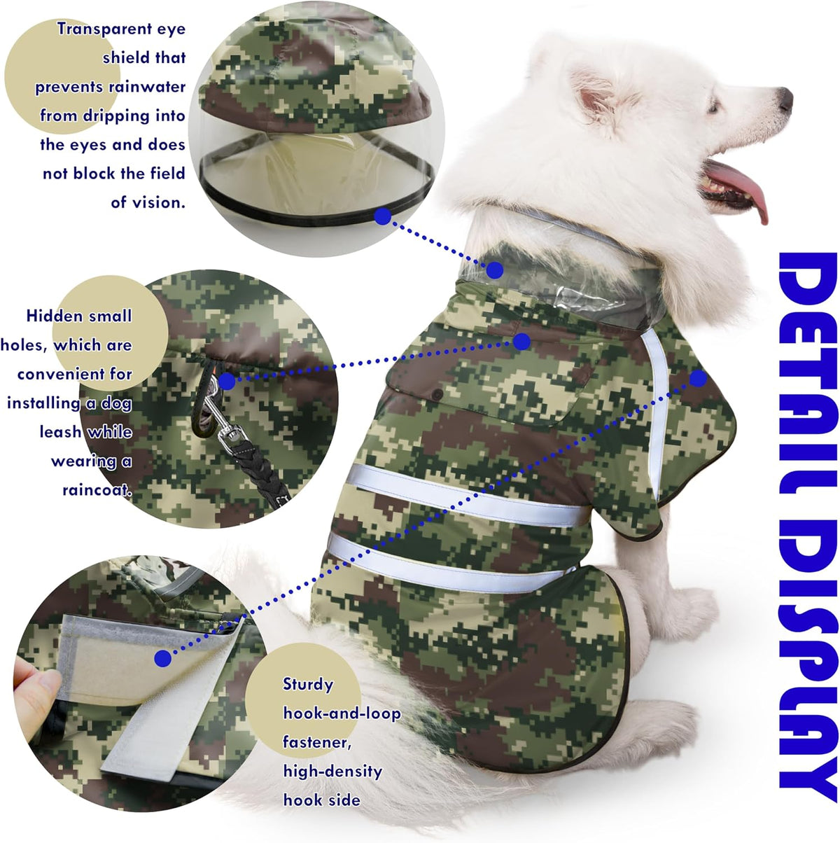 Dog Raincoat, Adjustable Rain Jacket with Hooded Double Layer for Large Medium Small Dogs Puppies - Camouflage Green / XX-Large - image 4