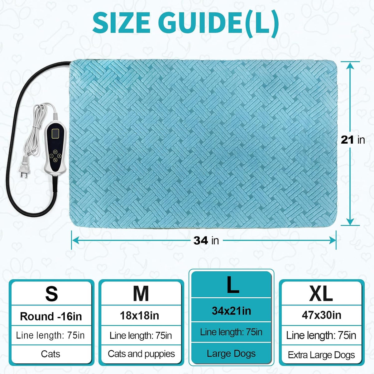 Cat Heating Pad with Smart Temperature and Timer Adjustable – Essentials for Cats - Blue 34*21'' - image 3