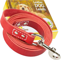 ADITYNA Leather Dog Leash for Large, and Small Dogs - XL - 6 ft x 1 inch / Red