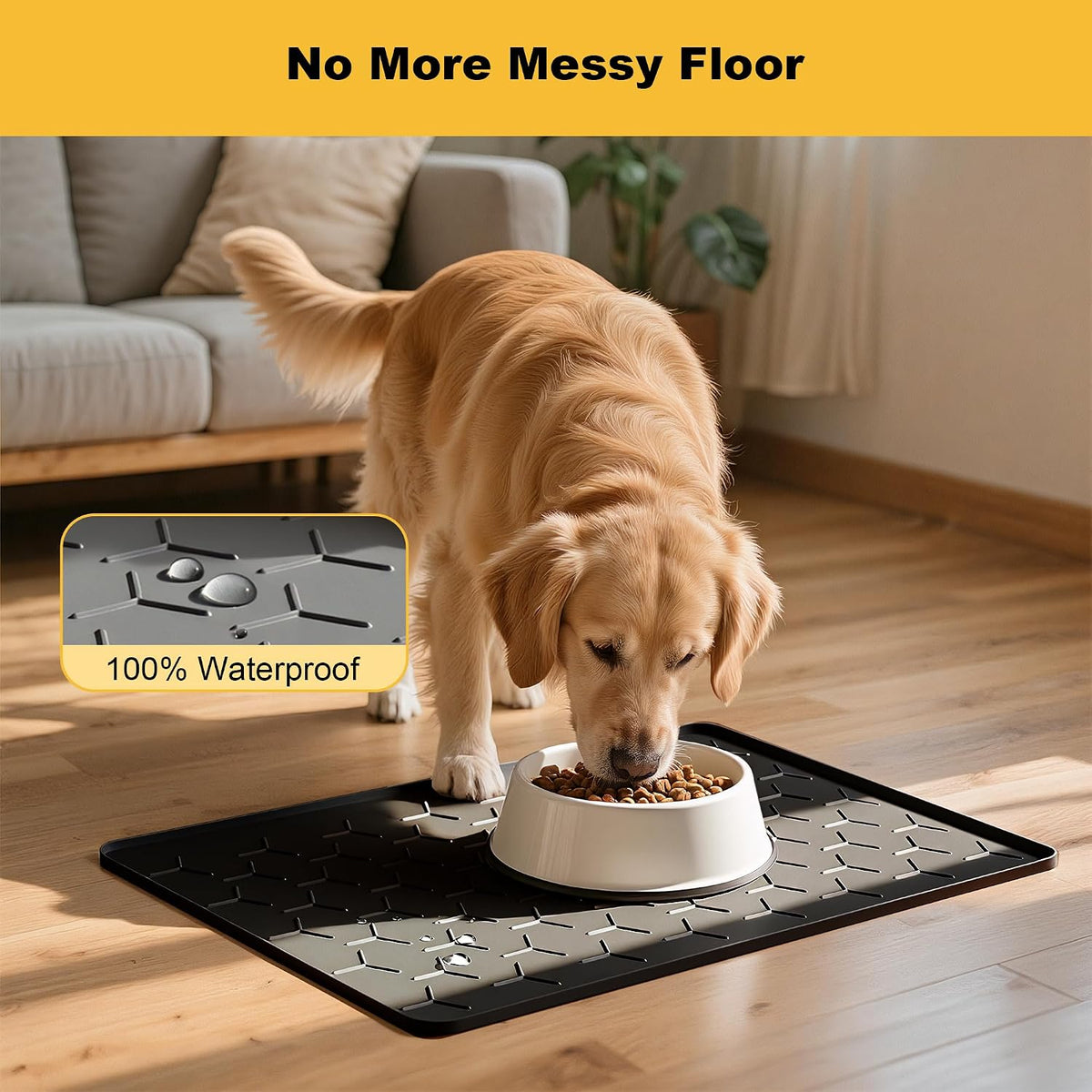 Pieviev Silicone Dog Cat Food Bowl Mat, Waterproof Raised Edge - M-24''X16'' / Black - image 4
