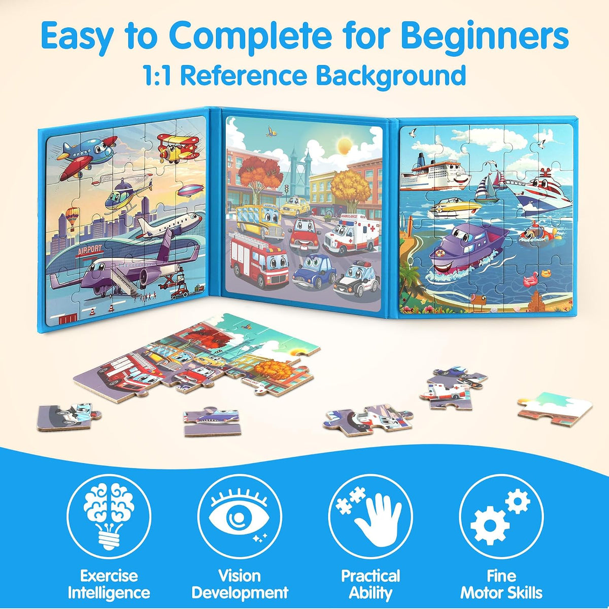 SYNARRY magnetic dinosaur puzzle book with three colorful dinosaur scenes - view 17