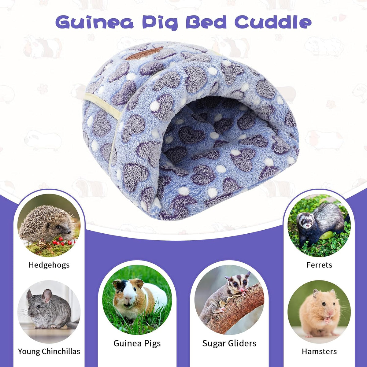 YUEPET Guinea Pig Bed Cuddle Cave, Warm Fleece Hideout - Purple Heart / 1PCS - image 3
