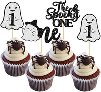 Gyufise black glitter Halloween happy birthday cake topper with half moon, house, pumpkin, ghost and - view 4