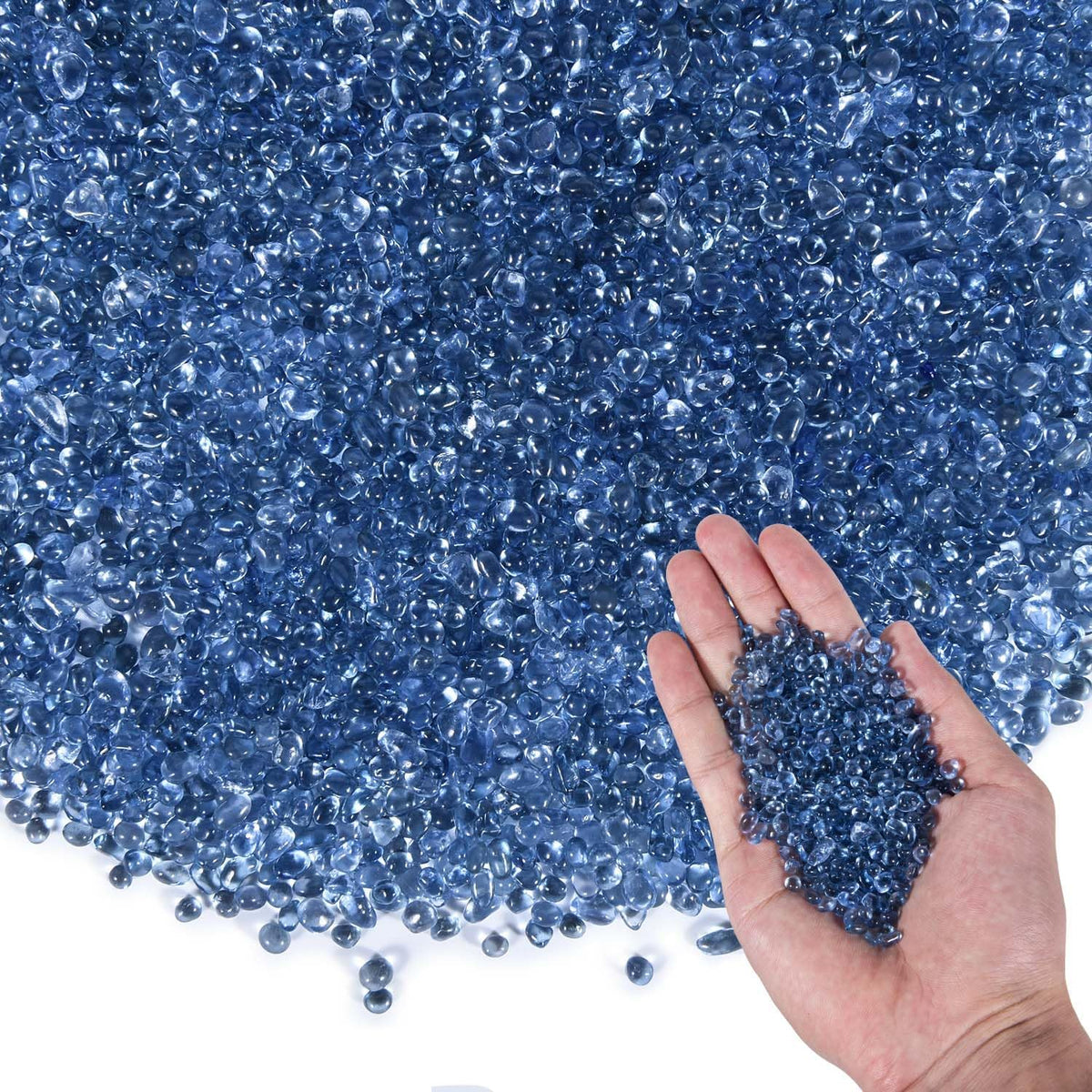 KISEER Clear Aquarium Glass Stone Bulk 1 LB Sea Glass Beads Gems - Sea Blue