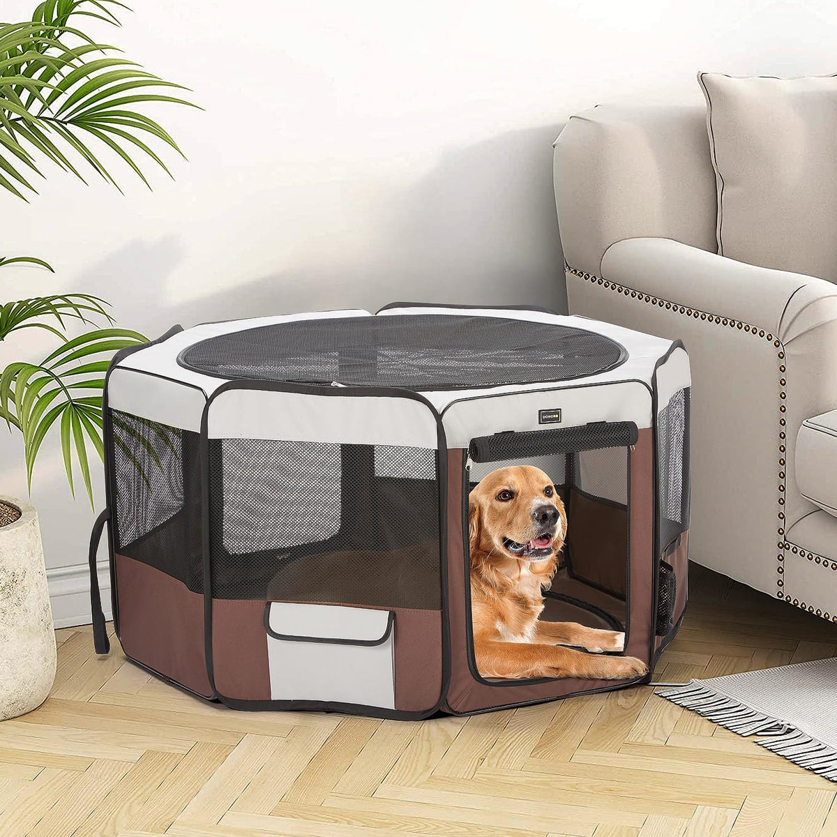 Dog Playpen Portable Pet Play Pens for Small Dog/Cat/Rabbit/Chicks - Brown / 8 / Small (28"x28"x14") - image 3