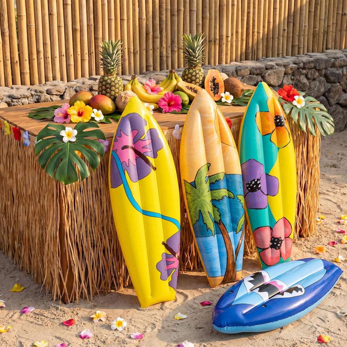 JellyArch inflatable surfboard decorations with tropical flower print, set of 4 - view 17