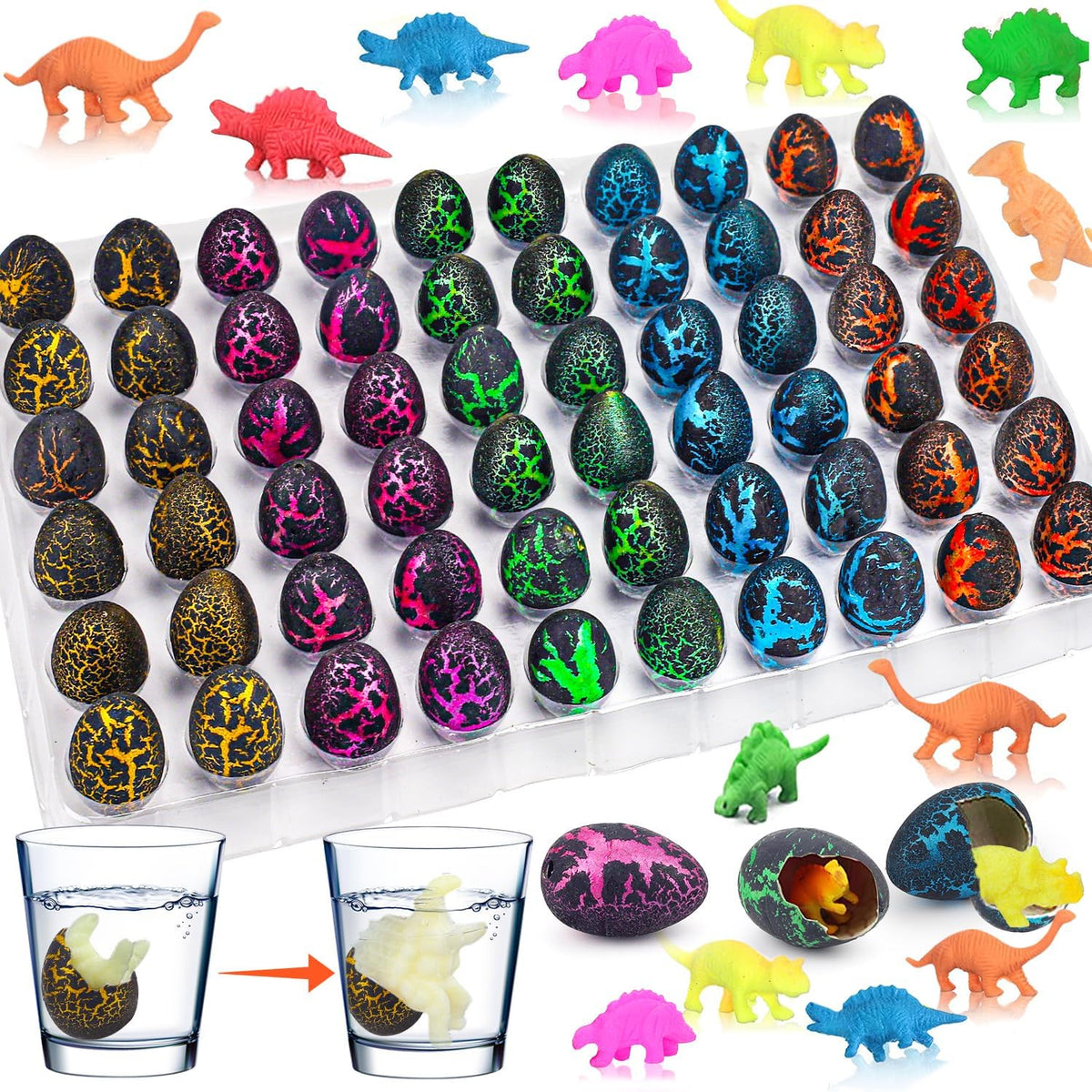 60PCS Small Hatching Dinosaur Eggs for Dinosaur Birthday Party Favors - 60PCS-Black