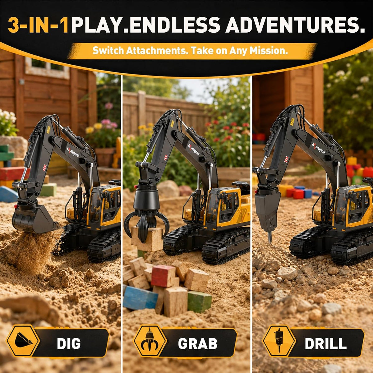 kolegend 3 in 1 Remote Control Excavator Toy 14 Channel RC Excavator - Small - image 2