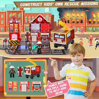Lotmey magnetic tiles road set with 2 cranes, dolls, fire station and road tiles - view 4
