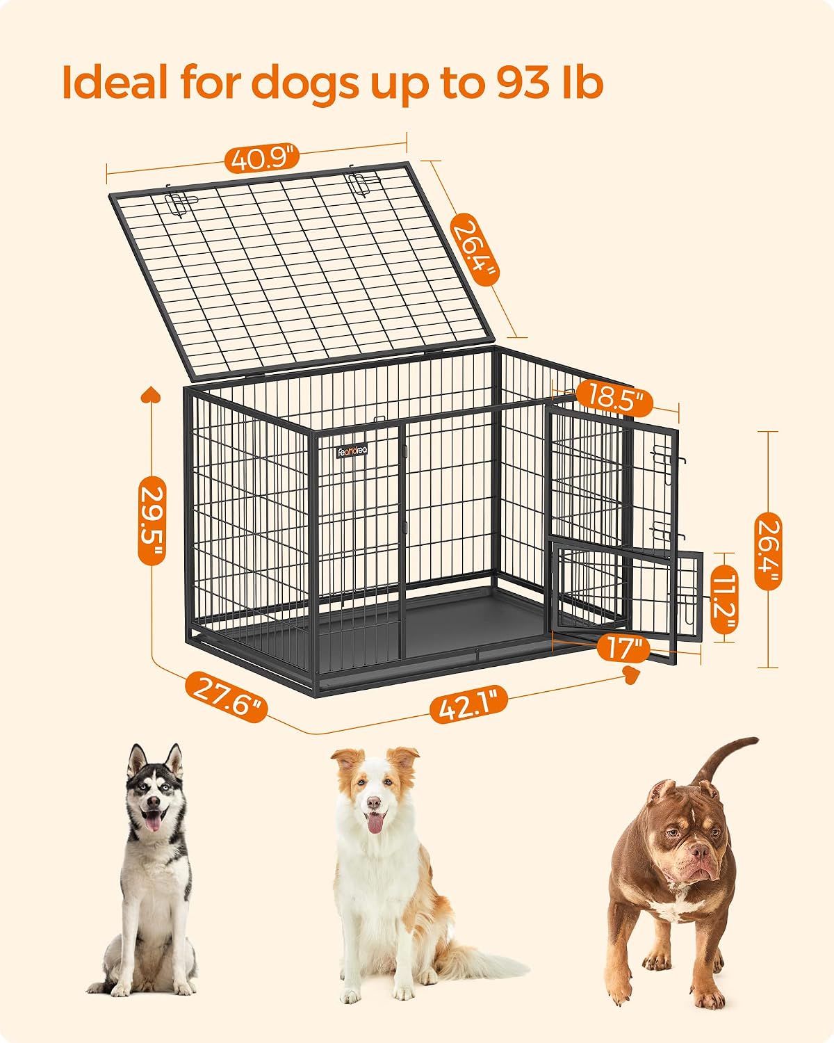 Feandrea 48" Heavy-Duty Dog Crate, Convenient Feeding Door - 42.1"L x 27.6"W x 29.5"H - image 4