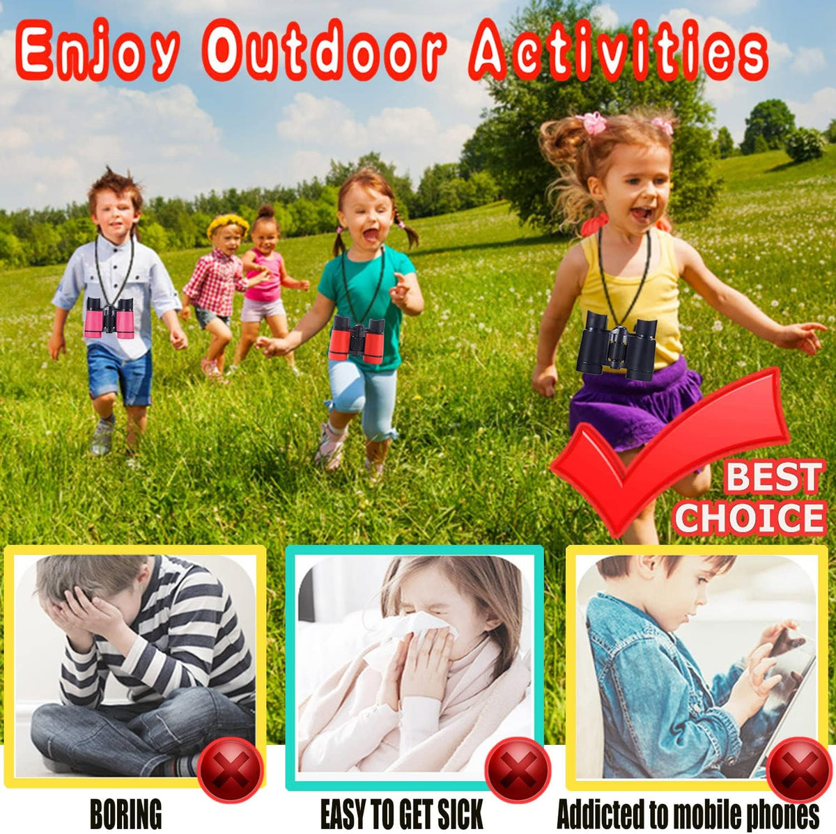 Kids Binoculars Ages 3-12 with Compass & Whistle – Fun for Kids & Family - Black - image 3