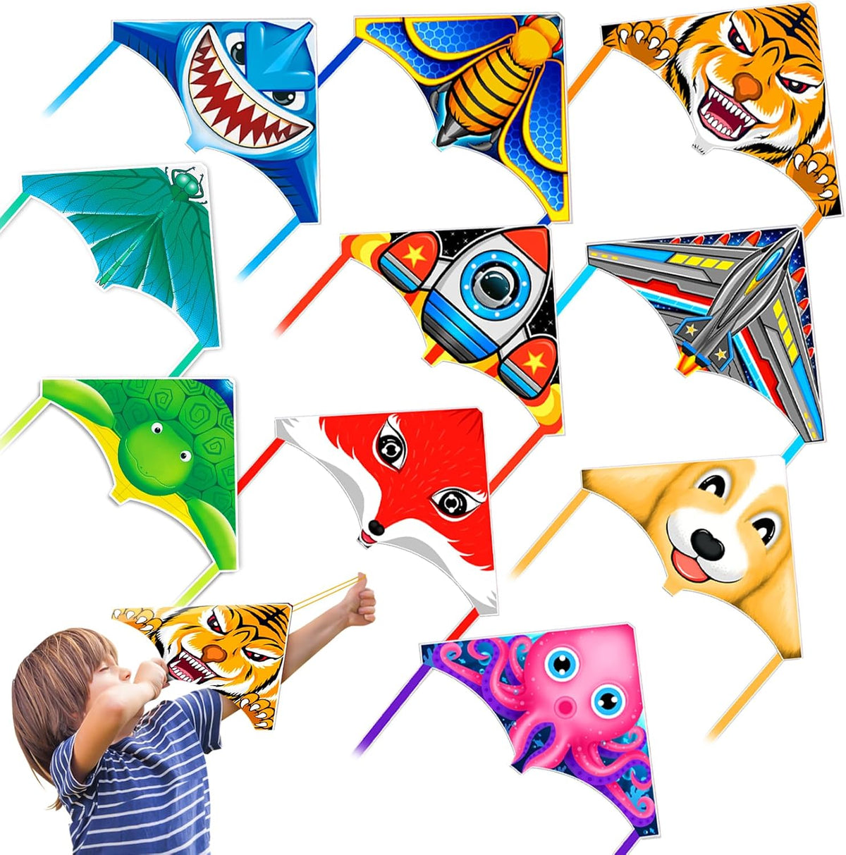 Tcvents mini finger launcher kites for kids with rubber band launchers in bright prints - view 3
