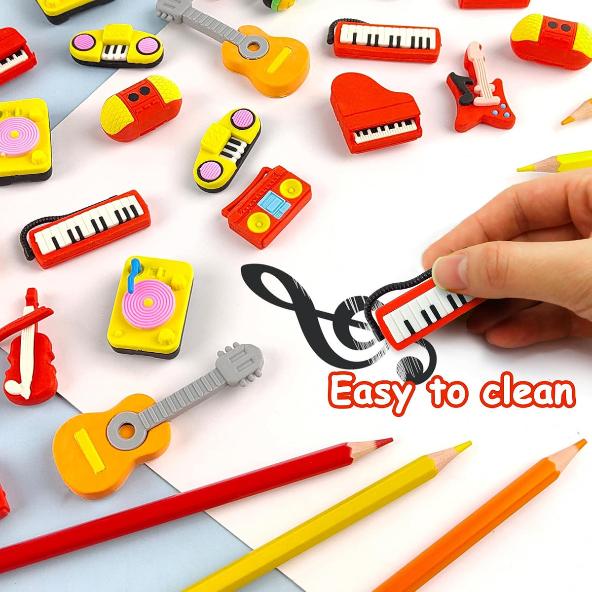 Satomoto musical puzzle erasers shaped like guitars, pianos, violins and gramophones - view 6