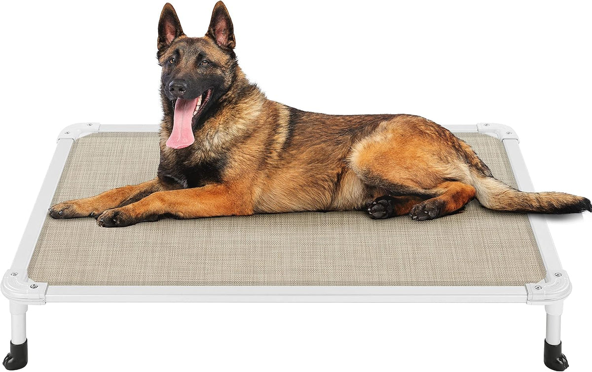 Veehoo Chew Proof Elevated Dog Bed, Cooling Raised Pet Cot - Beige Coffee / 42.0"L x 30.0"W x 7.0"Th