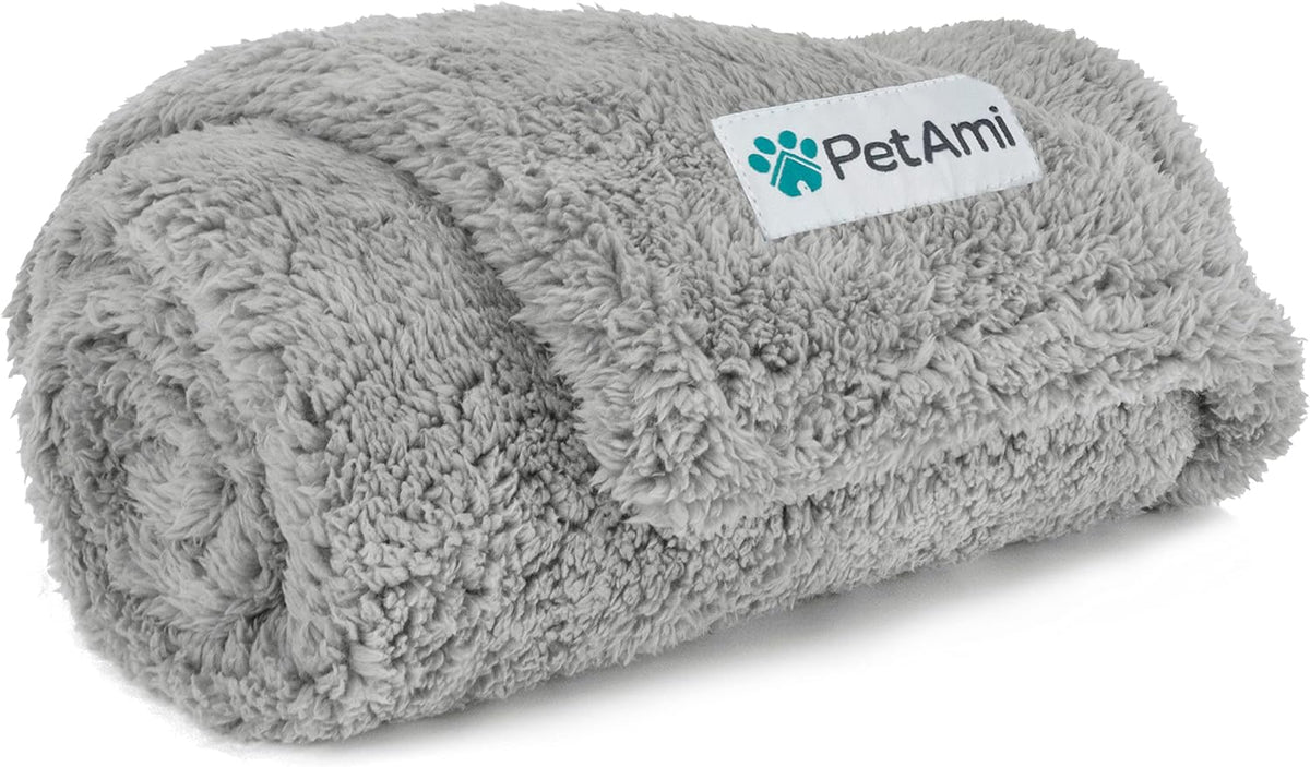 PetAmi Fluffy Sherpa Waterproof Dog Blanket for Small Pet Cat - Light Grey / Small (24x32)