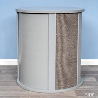THE REFINED FELINE Purrrrfect End Table Cat Bed Cave in Smoke Gray, Multipurpose Wood Cat Furniture Nightstand, Easy to Clean Covered Cat Bed with Replaceable Scratching Post & Washable Cushion