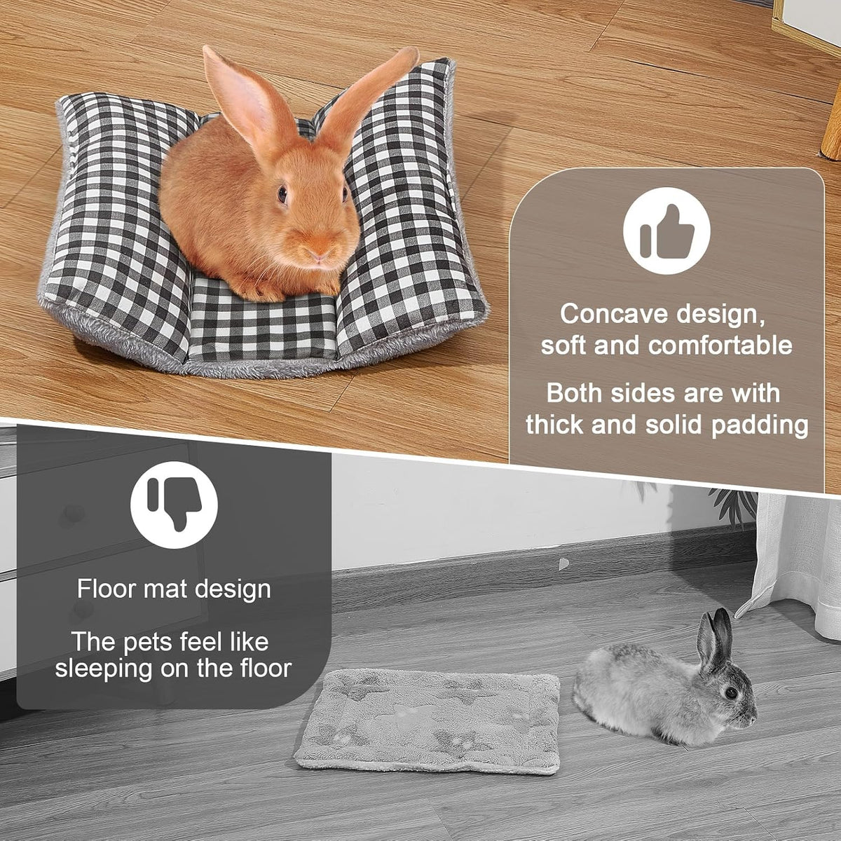 15"x14" Soft Plush Rabbit Bed Washable Cuddle Mat for Small Pets – Daily Care for Small Pets - Black/White Geometry / Medium - image 2