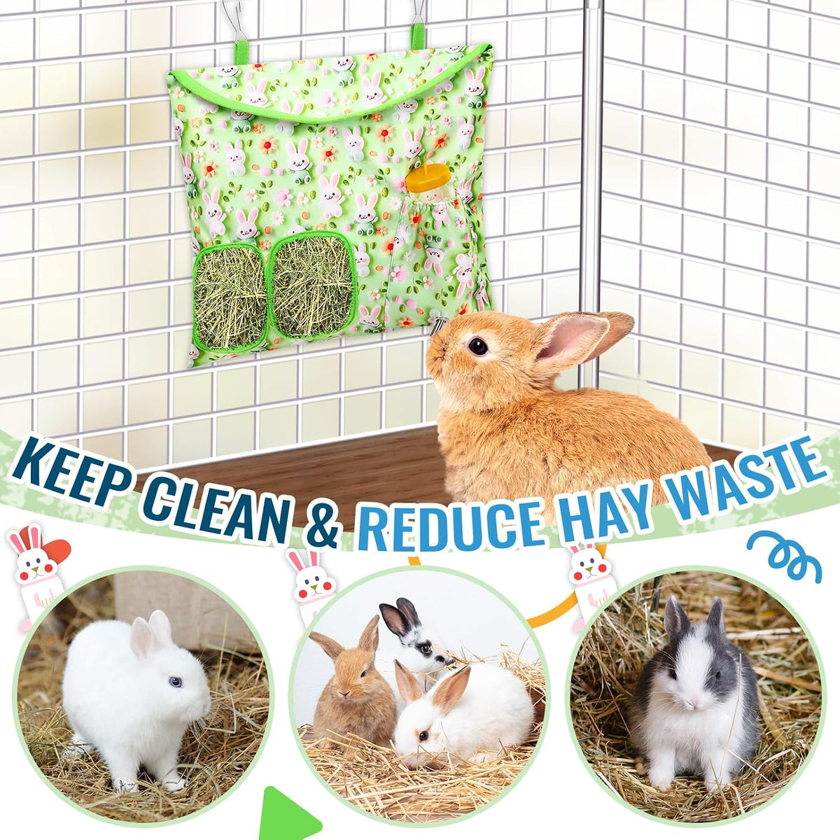 UPINS 2 Pack Guinea Pig Hay Feeder Bag - 30 x 32 cm / Blue Green - image 4
