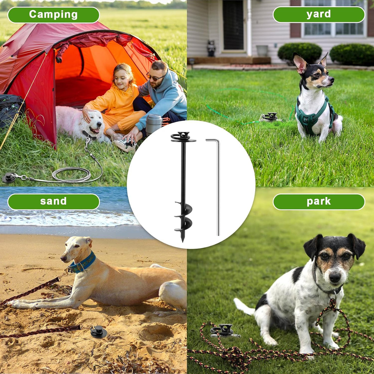 iklekione Dog Tie Out Stake, 360° Swivel -No Tangl - Only Round head Stake - image 4